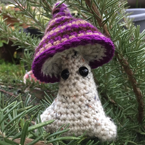 Phillip the crocheted Mushroom Sprite! He's a fungi to hang with ...