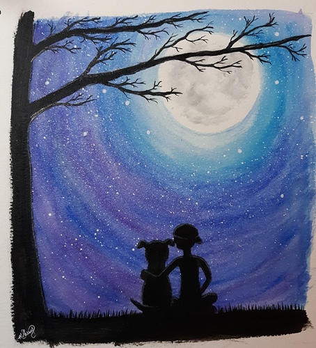 Moonlight Art Boy and Dog